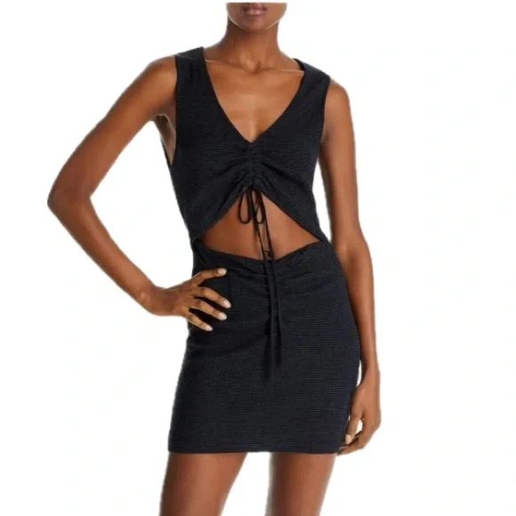 Free People Cutout V-Neck Mini Dress in Black - Picture 4 of 5